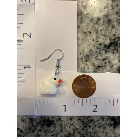 Earrings Baby Duck White Whimsical Dangle Quack Duckling Playful Fun Bird - Picture 8 of 8